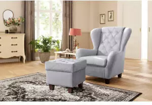 Home Affaire Alexander Ohrensessel mit Hocker, Samtvelours, hellgrau, 92cm