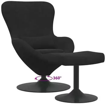 vidaXL Eierstuhl mit Fu&szlig;hocker Samt Schwarz schwenkbar (42002750)