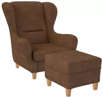 Supellex Sofia Ohrensessel mit Hocker, Kunstleder, rehbraun