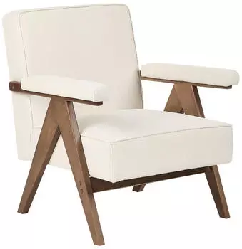 Beliani Evje Polstersessel Hellbeige Stoff Holzfüße Retro