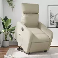 vidaXL Relaxsessel mit Aufstehhilfe Elektrisch Creme Kunstleder