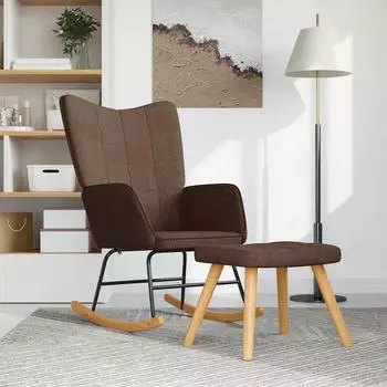 vidaXL Schaukelsessel mit Hocker Braun Stoff (328021)