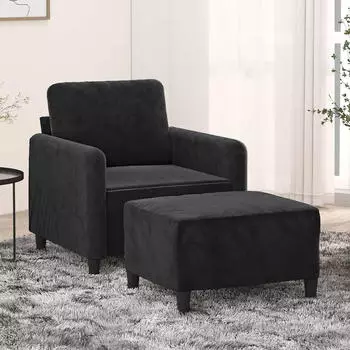 vidaXL Sessel mit Hocker Schwarz 60cm Samt (3201169)