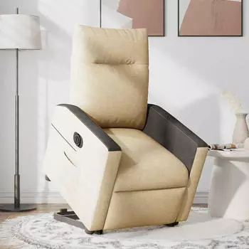 vidaXL Relaxsessel mit Aufstehhilfe Elektrisch, Stoff, Creme (3324070)