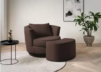 Home Affaire Maisie Drehsessel mit Hocker, Cord/Velours, braun, 360&deg; (83997764-0)
