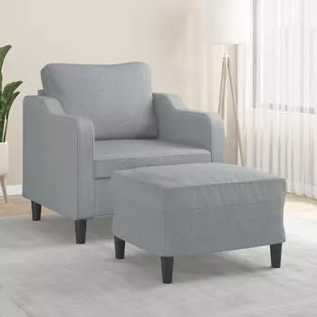 vidaXL Sessel mit Hocker Stoff Hellgrau 60cm (3201127)