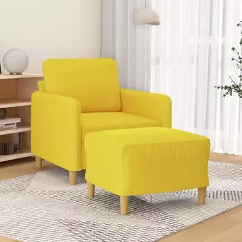 vidaXL Sessel mit Hocker Hellgelb Stoff 60cm (3201189)