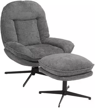 MCW Relaxsessel P32 mit Hocker, drehbar, Chenille 370g/m&sup2;, grau (100198)