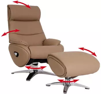 MCW Relaxsessel K98 mit Hocker, drehbar, Echtleder/Kunstleder, Taupe (MCW-K98)