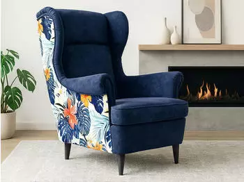 Beautysofa Havana Ohrensessel Skandinavischer Stil, Dunkelblau, Wenge-Beine (Havana)