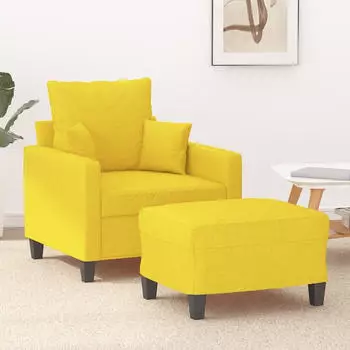vidaXL Sessel mit Hocker Hellgelb Stoff 60cm (3201086)