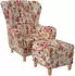 Supellex Sofia Ohrensessel mit Hocker, Pfingstrose-Design, beige