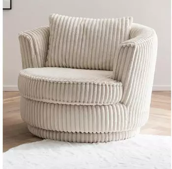 Furn.Design Comfy Drehsessel Mega-Cord wollwei&szlig;, 360&deg; drehbar, &Oslash;95cm