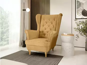 Beautysofa Falco Chesterfield-Sessel Stoff Gelb Buchenholzbeine (Raven 66)