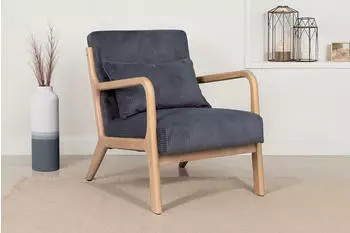 byLIVING NOHR Sessel Grob-Cord grau, Gestell Massivholz Rubberwood (56107008-0)