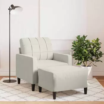 vidaXL Sessel mit Hocker Creme 60cm Samt (3278265)