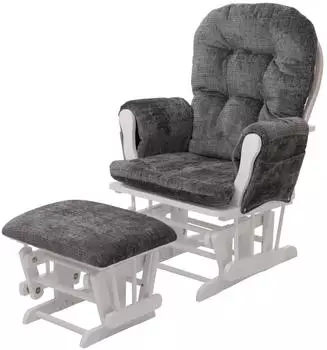 MCW Relaxsessel MCW-C76 mit Hocker, Schaukelfunktion, Chenille 465g/m&sup2;, dunkelgrau/wei&szlig; (MCW-C76)