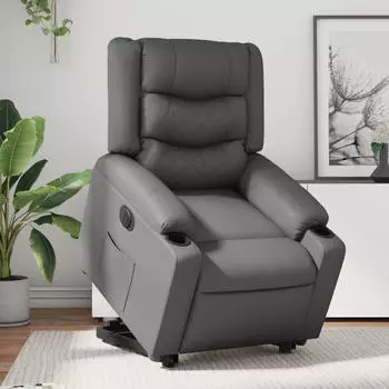 vidaXL Relaxsessel mit Aufstehhilfe Elektrisch, Grau, Kunstleder (3206562)