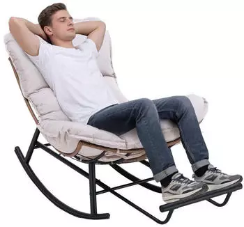Comhoma CH02 Schaukelstuhl Stahlgestell ausziehbare Fu&szlig;st&uuml;tze 136kg Beige (CH02)