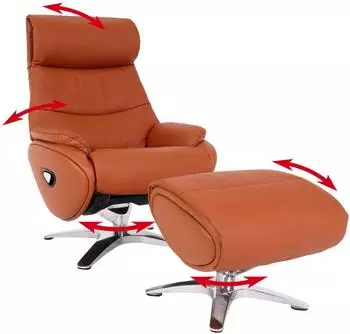 MCW Relaxsessel MCW-K98 mit Hocker, drehbar, Echtleder/Kunstleder, braun (MCW-K98)