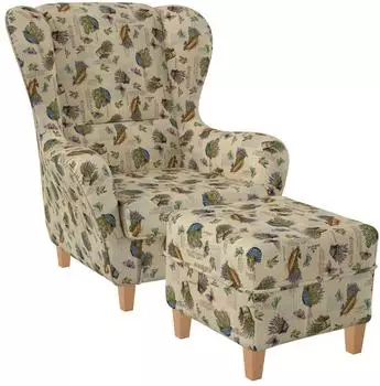 Supellex Sofia Ohrensessel mit Hocker, Provence Lavendel