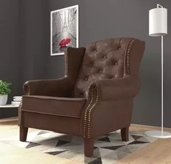 S-Style M&ouml;bel Chesterfield Ohrensessel Anton, Microfaser Vintageoptik, braun (102x102x93 cm)