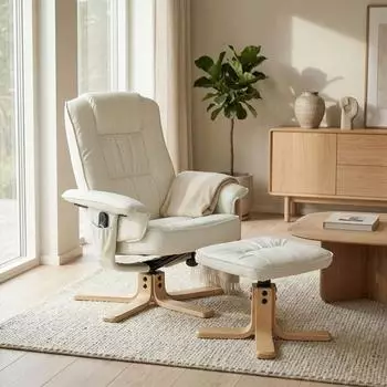 Idimex Charly Relaxsessel mit Hocker, drehbar, neigbar, Kunstleder, Wei&szlig; (31152)