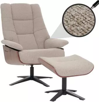MCW Relaxsessel mit Hocker N57, Boucl&eacute;, Holz, braun (MCW-N57)