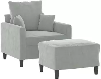 vidaXL Sessel mit Hocker Hellgrau 60cm Samt (3201097)