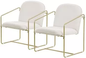 ML-Design 2er Set Relaxsessel beige, weicher Bezug, goldenes Gestell (490015118)