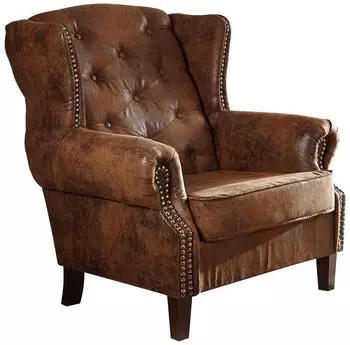 Massivmoebel24 Oxford Chesterfield Ohrensessel, Lederimitat, braun (68-920-100-0032)