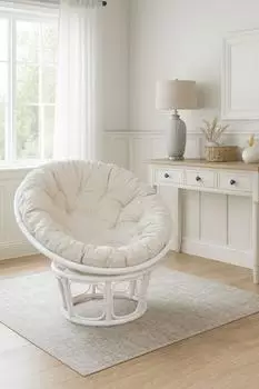 Moebel Direkt Online Papasansessel wei&szlig; mit Kissen, &Oslash; 80cm (8328.W+KIP)