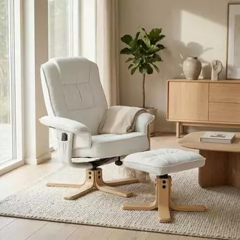 Idimex Charly Relaxsessel mit Hocker, neigungsverstellbar, Textil, wei&szlig;