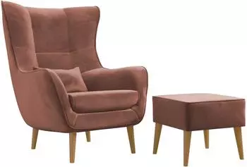 Mirjan24 Estjano Polstersessel mit Fußbank, Buchenholzfüße, rosa (Kronos 29)