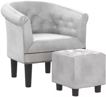 vidaXL Clubsessel mit Fu&szlig;hocker, silbern, Kunstleder (356502)