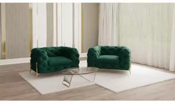 S-Style M&ouml;bel Chesterfield-Sessel flaschengr&uuml;n, Samt, Metallbeine (125x75x100cm)