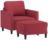vidaXL Sessel mit Hocker Weinrot 60 cm Kunstleder