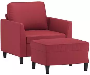 vidaXL Sessel mit Hocker Weinrot 60cm Kunstleder (3201120)