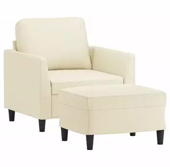 vidaXL Sessel mit Hocker, Kunstleder, creme, 60cm (3201118)