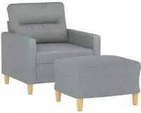 vidaXL Sessel mit Hocker Hellgrau 60 cm Stoff
