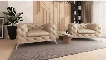 S-Style Möbel Quantum Chesterfield-Sessel Samt, beige (800000840778)