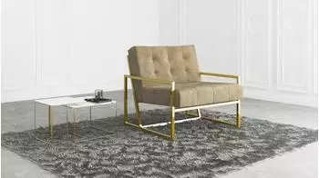 S-Style Möbel Duban Loungesessel Samtstoff, beige, Metallfüße gold (800000795812)