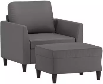 vidaXL Sessel mit Hocker grau 60cm Kunstleder (3201119)