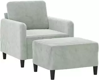 vidaXL Sessel mit Hocker, hellgrau, Samt, 60cm (3201164)