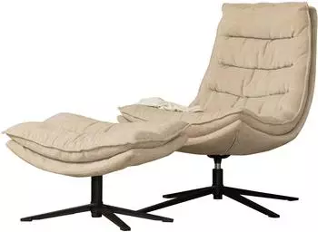 Woood Kube Drehsessel mit Hocker, Chenille-Stoff, natur (3367)