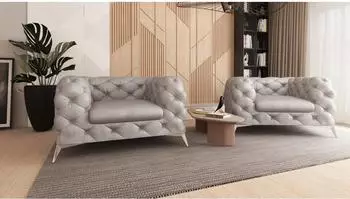 S-Style Möbel Quantum Chesterfield-Sessel Samt, grau (800000840773)