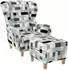 Supellex Sofia Ohrensessel mit Hocker, Textil, Patchwork grau