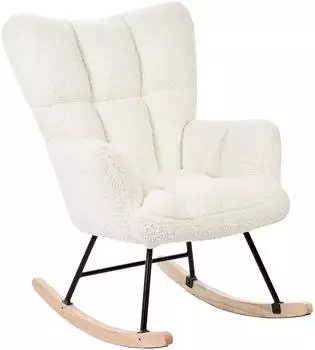 Beliani Oulu Schaukelsessel Bouclé-Stoff weiß (383703)