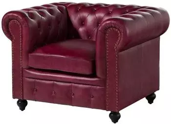 Massivmoebel24 Chesterfield #402 Sessel, Echtleder, rot (09-920-890-4020)