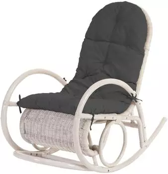 MCW Esmeraldas Schaukelstuhl Rattan, weiß, Auflage grau